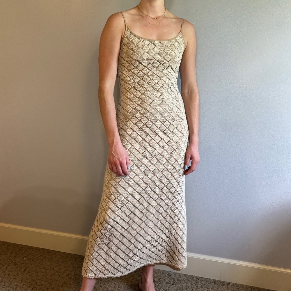 Vintage Accomplice Crochet Beige Dress